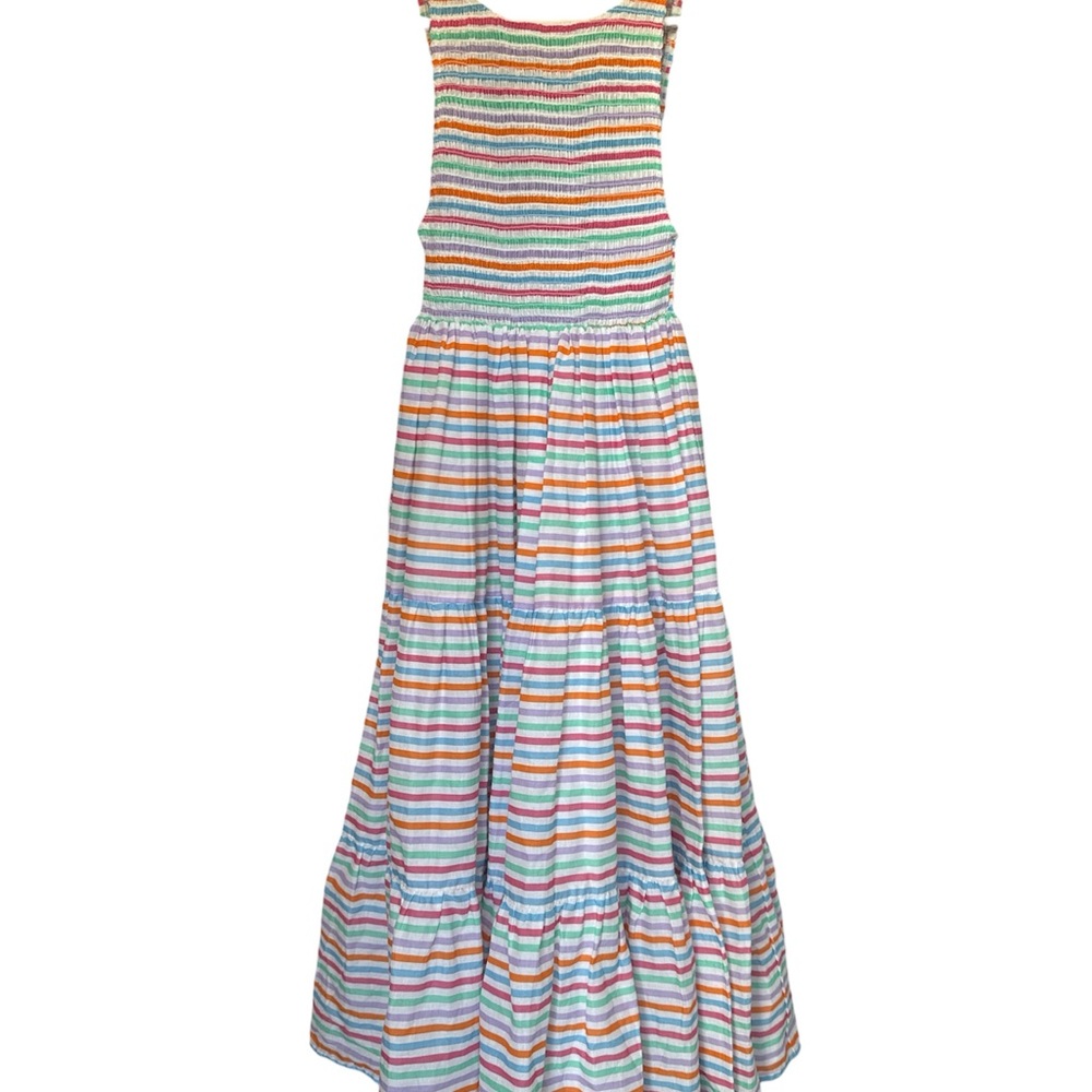 Marlo Girls Rainbow Stripe Maxi Dress with Smocked Bodice